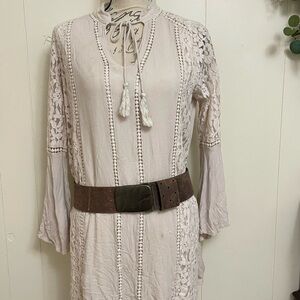 VTG women’s chunky wide Brown Leather Belt Lagenlook buckle wide belt 42” Large